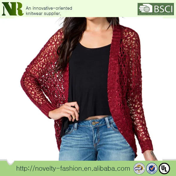 Женский вязаный свитер с длинным рукавом, вязаный крючком кардиган
