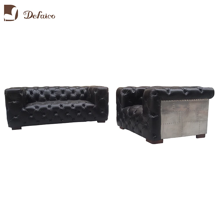  Кожаный диван из авиационного алюминия с задней пуговицей