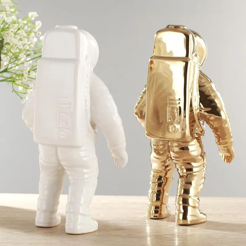 unique design white and gold ceramic flower astronaut  vase for home decor