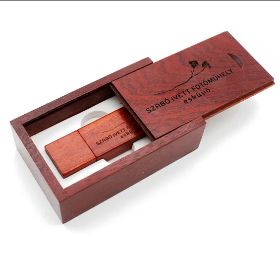 Customer Logo Wooden Usb With Box Usb Flash Drive Memory Stick Pen Drive 4Gb 8Gb 16Gb 32Gb U Disk Wedding Gift