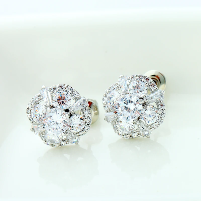 LUOTEEMI Luxury White Gold Plated Yellow Cubic Zircon Women Flower Daily Wear Shining Fancy Stud Earrings Cheap Wholesale 2015