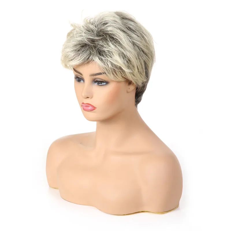 Short Hair Wig 613# Blonde Synthetic Short Straight Haircut For White Women