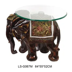 Resin animal elephant glass top round tea table G067M