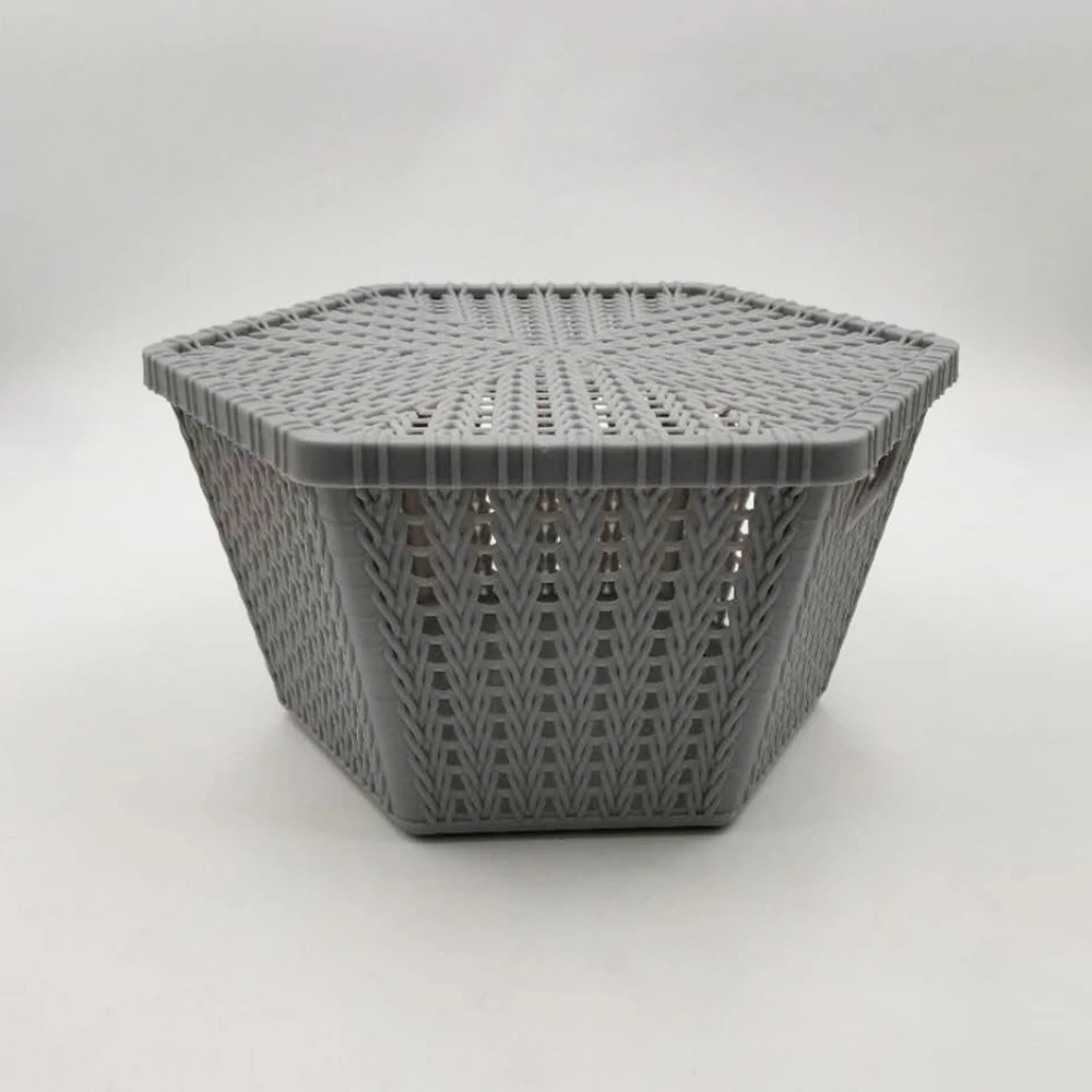 
Hom use hexagon plastic wicker rattan basket with lid handle 