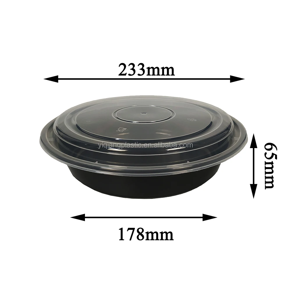 black container round plastic togo containers  packaging food
