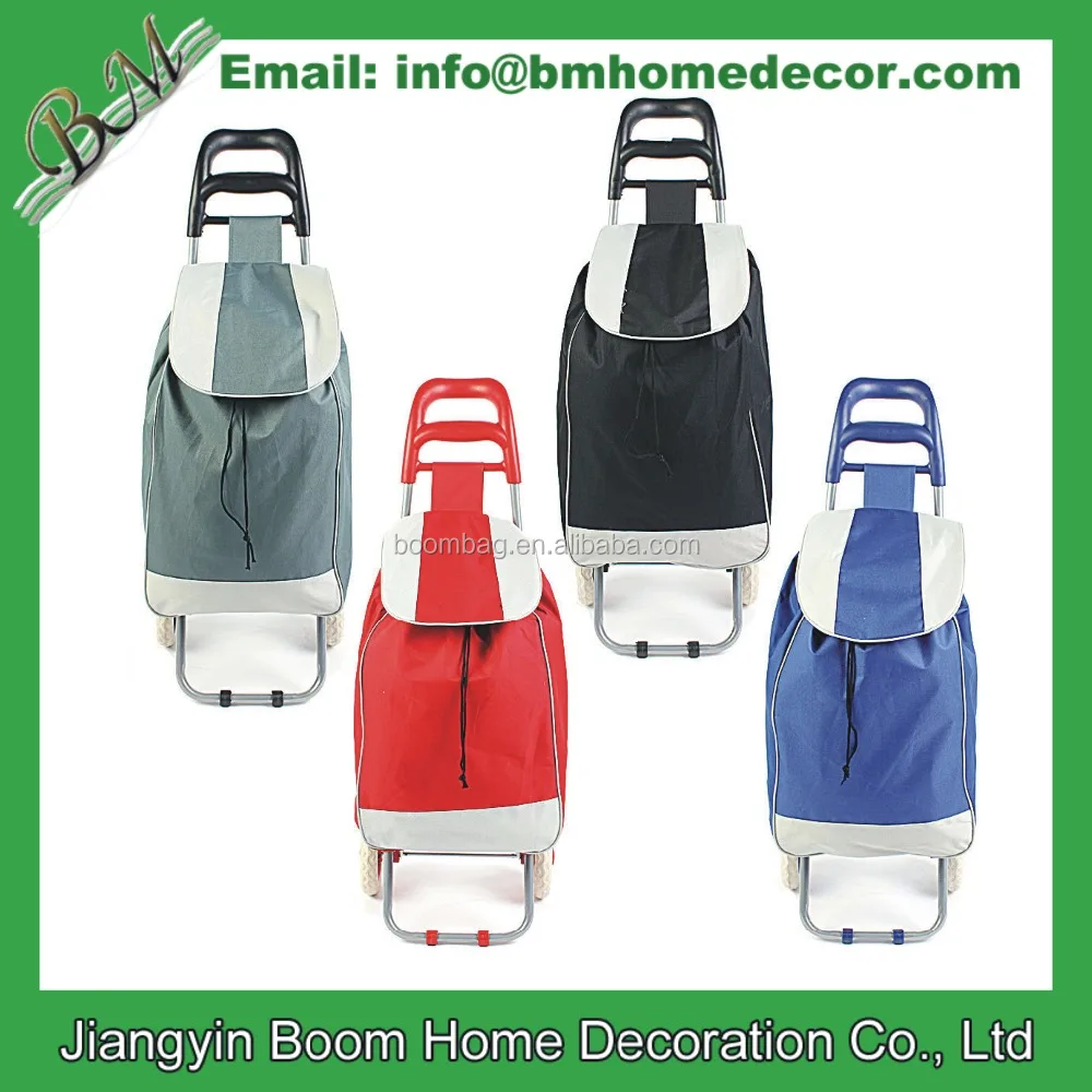 Customized Supermarket Rolling Wheeled Handy Portable Cart Detachable Collapsible Folding Grocery Shopping Trolley Bag