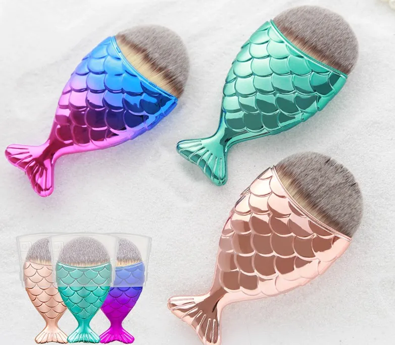 
High-end fashion single colorful mermaid blush makeup brush, engraving makeup tools private label set 