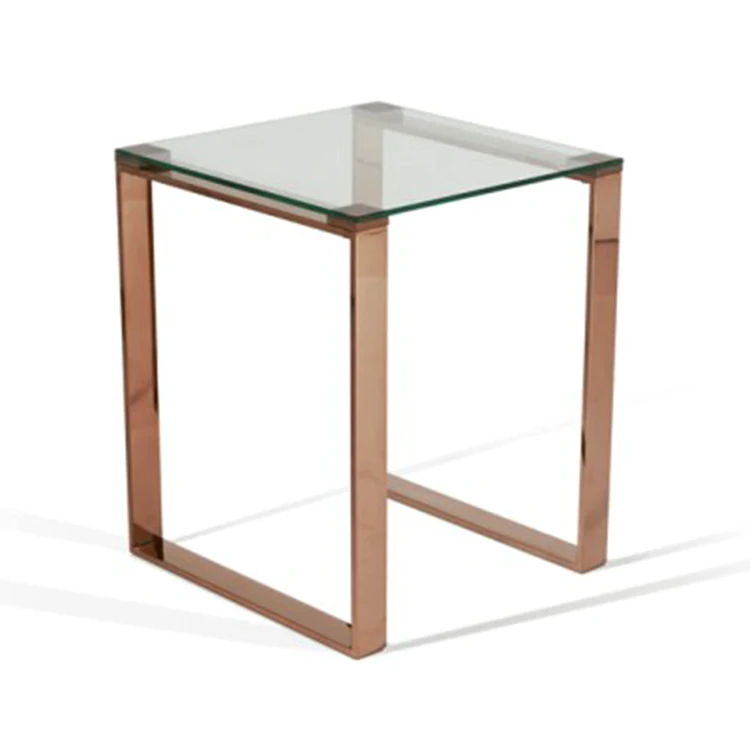 Стеклянные прямоугольные маленькие концевые столики цвета розового золота