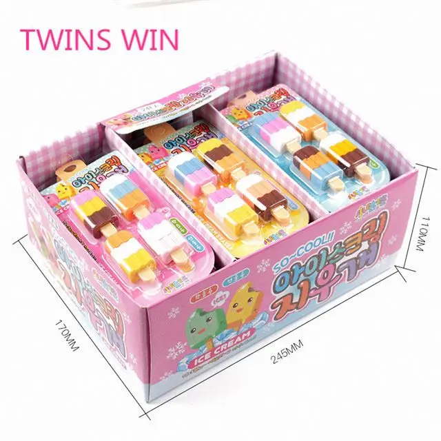 korean brand name stationery cheap low price children cute colorful ice cream shaped rubber erasers for promotional 532