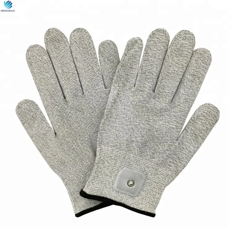 Ready to Ship Conductive Vibrating Massage Beauty Silver Fiber Thread Gloves Electrotherapy Compatible with TENS/EMS Machine