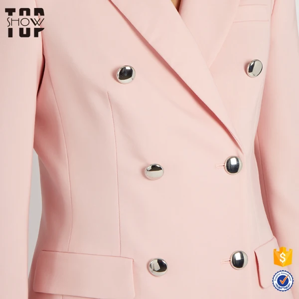 Latest Plain Custom made blazer women pink double breasted ladies blazer