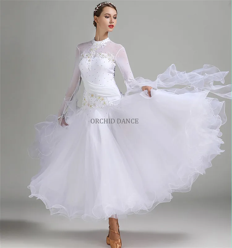 Professional Women Girls Competition White Ballroom Dance Dress
