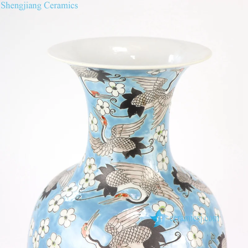 RZFA03 Chinese Qing Dynasty Kangxi emperor style reproduct hand paint crane porcelain vase