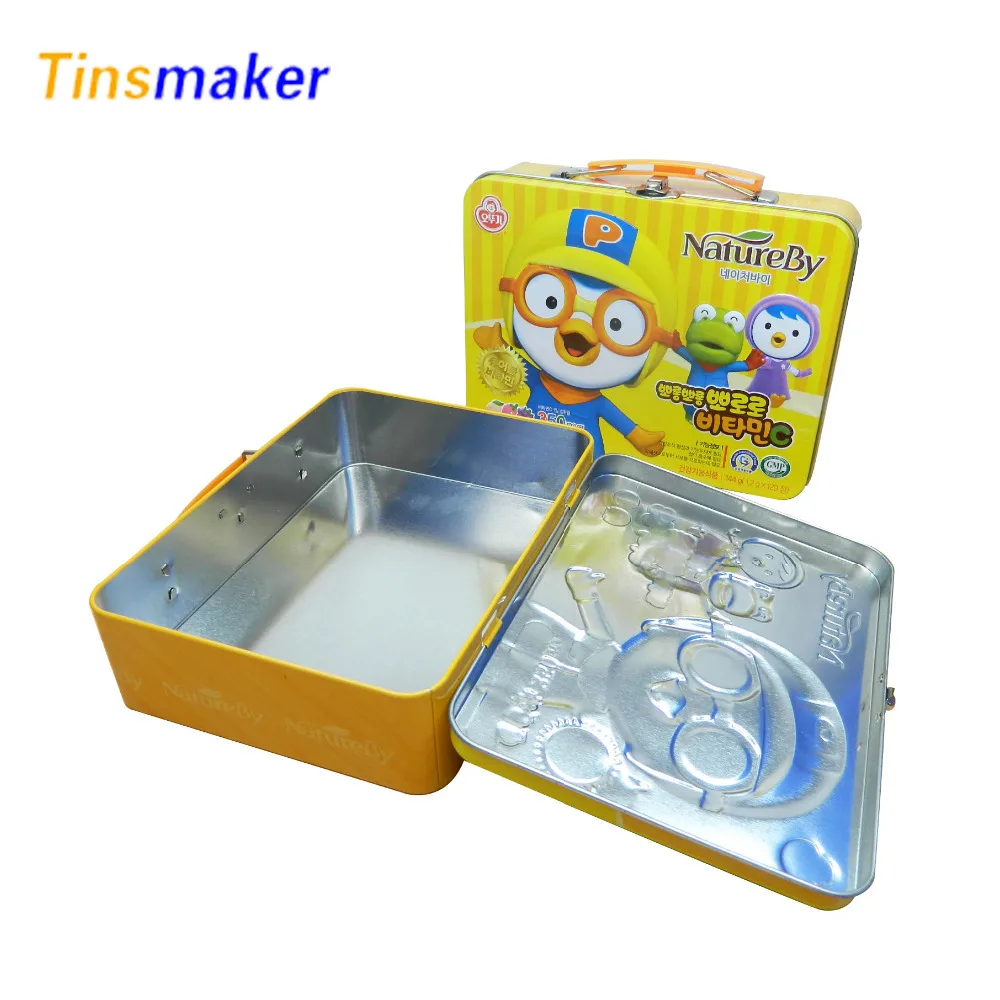 Cheap lovely kids food candy packaging lunch metal tin box with lock and key