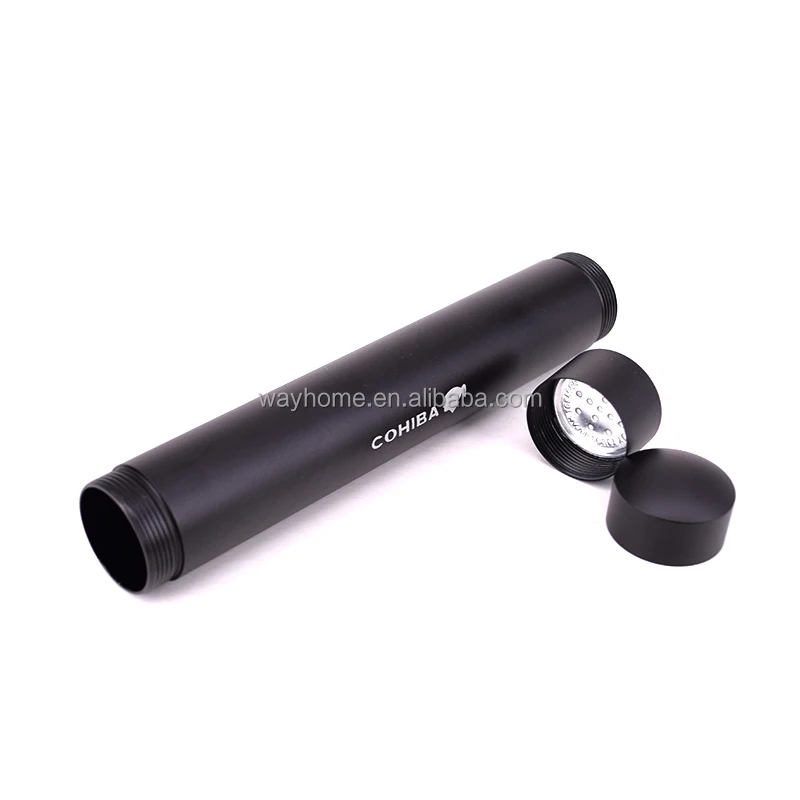 Custom LOGO 56 Ring Black Aluminium Single Cigar Tube Cigar Holder  travel cigar tube case CU-031