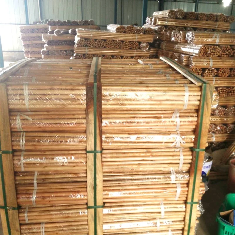 Heavy duty  Lacquered  painted Wooden push broom handle stick  with threaded tip wooden dowel rods