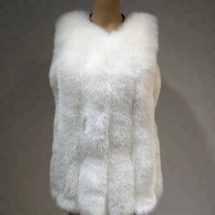 Популярный вязаный женский жилет из меха лисы норки кролика с круглым вырезом