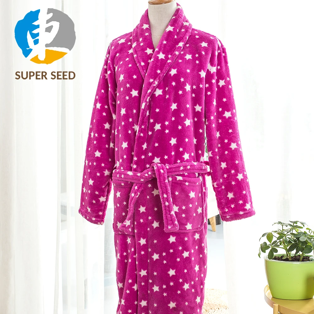 Custom silk screen print soft bathrobe for women