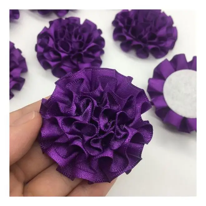 50Mm Deep Purple Small Satin Flowers Satin Ribbon Flowers Carnations Flower Diy With Appliques Craft Trim Wedding Supplies