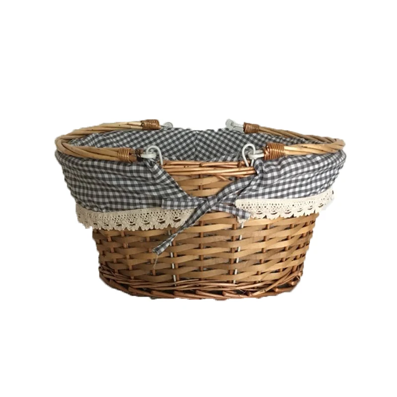 Wicker Storage Basket With Lining Fold Handle Gift Baskets For Bread Picnic Camping