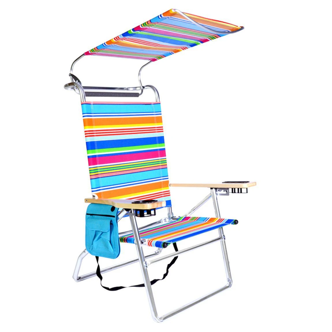 Deluxe 4 position Aluminum folding camping outdoor garden sun roof patio Beach Chair with Canopy and Storage Pouch