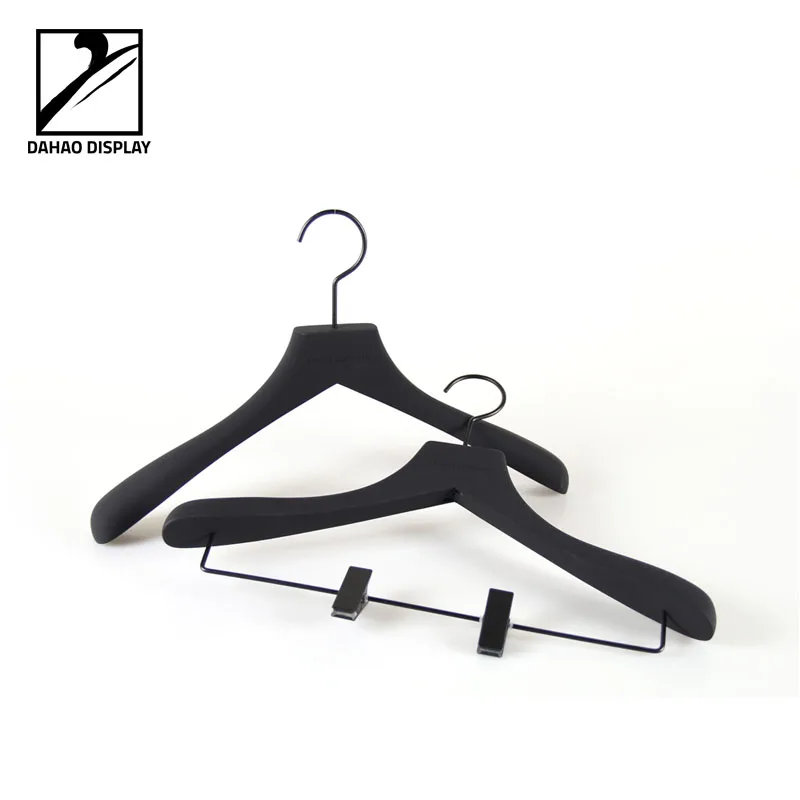 
black wooden clothes hanger with rubber coating 