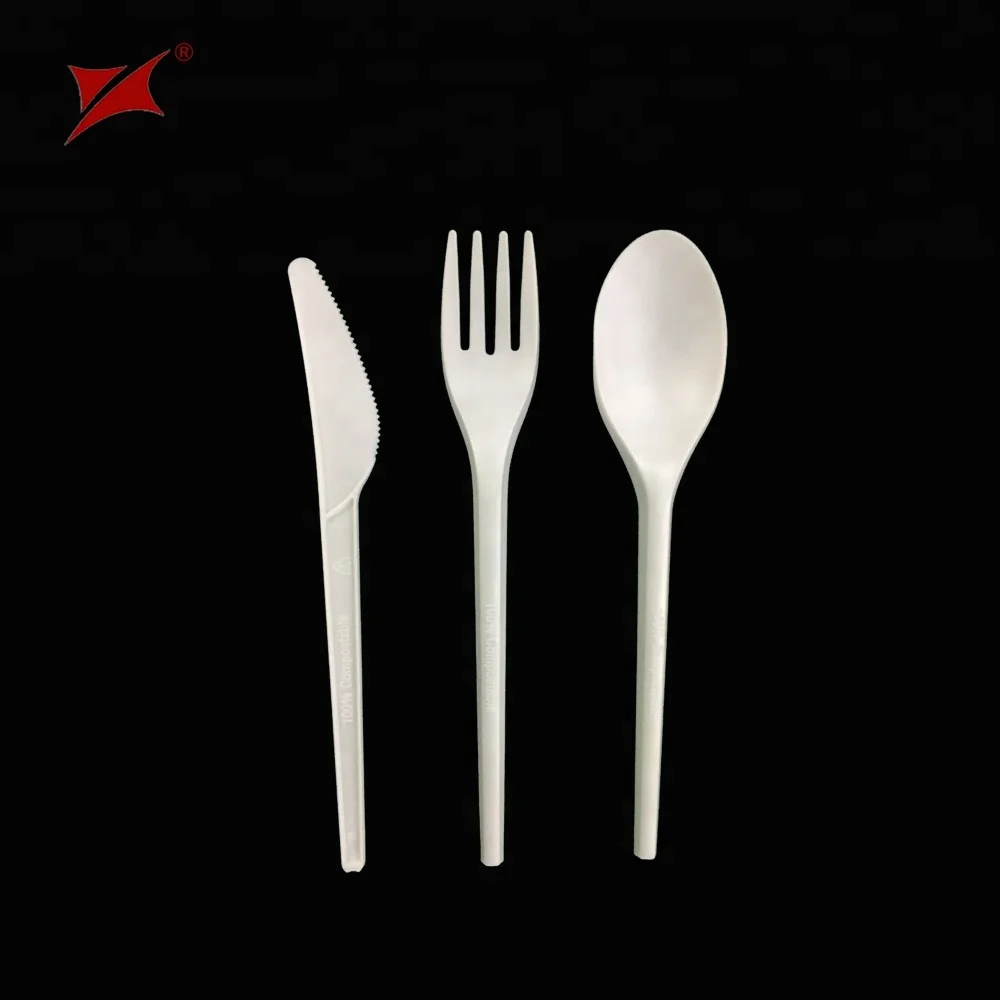 100% Biodegradable cutlery sets Plastic Disposable PLA Fork  Knife  Spoon  Flatware Set