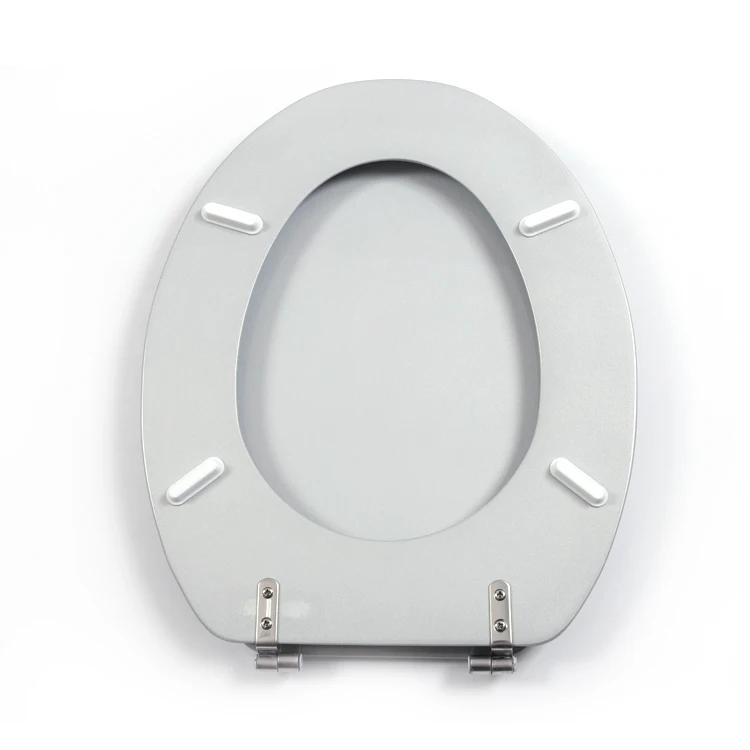 Bofan High hardness glitter molded silver glitter wood adjustment height elongated toilet seat with stainless steel hinges