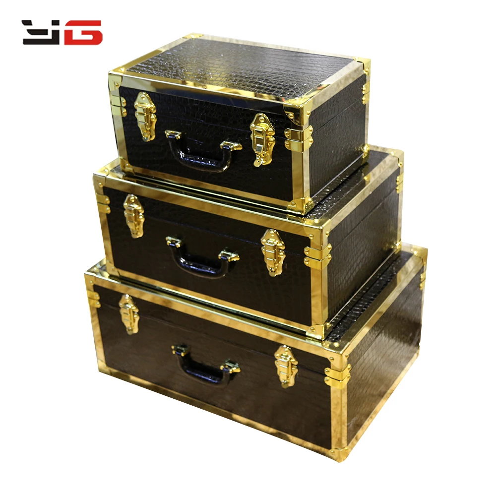 Wholesale Cheap 3pcs Sets Decorative Black Crocodile Leather Vintage Suitcase