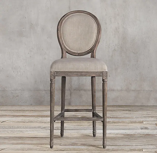 
2020 Hot sell long legged upholstered soft backrest round back antique velvet bar stool restaurant wooden dining chair 