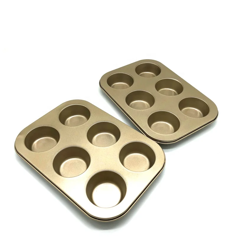 Bakeware Non-Stick Carbon Steel Gold Muffin Dessert Cake Molds 6 Cups Custom Cupcake Bread Chocolate Mould Kitchen Baking Pan