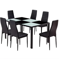 Home Dining Kitchen 4 Person Furniture Set with Glass Top Table Metal Leg Chairs