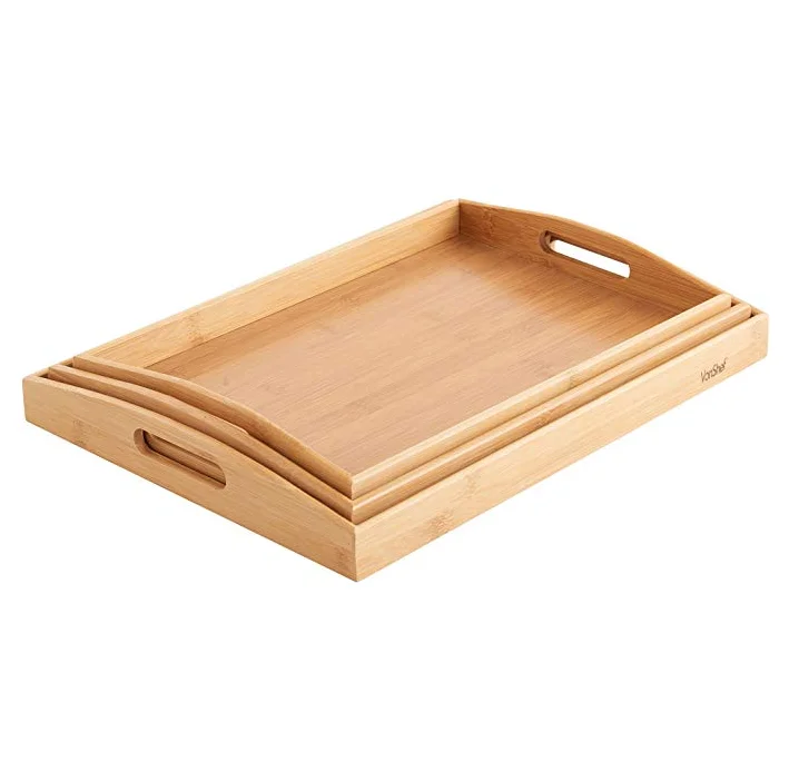 
Home Set of 3 Nesting Breakfast Bed Trays Bamboo Wood Serving Food Tray 