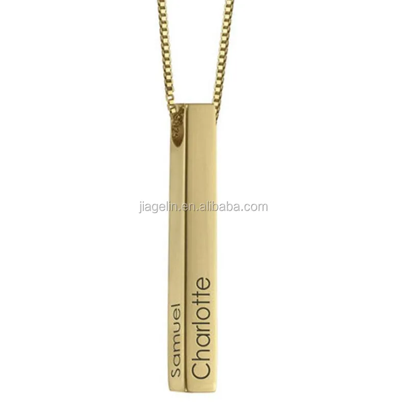Fashion 925 Sterling Silver Gold Plated Custom Vertical Bar Necklaces with Pendant