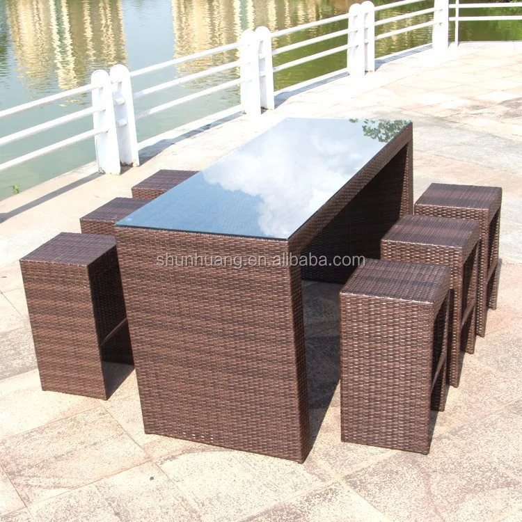 Popular Outdoor Furniture Garden bar Sets Poly Rattan Wicker Chairs