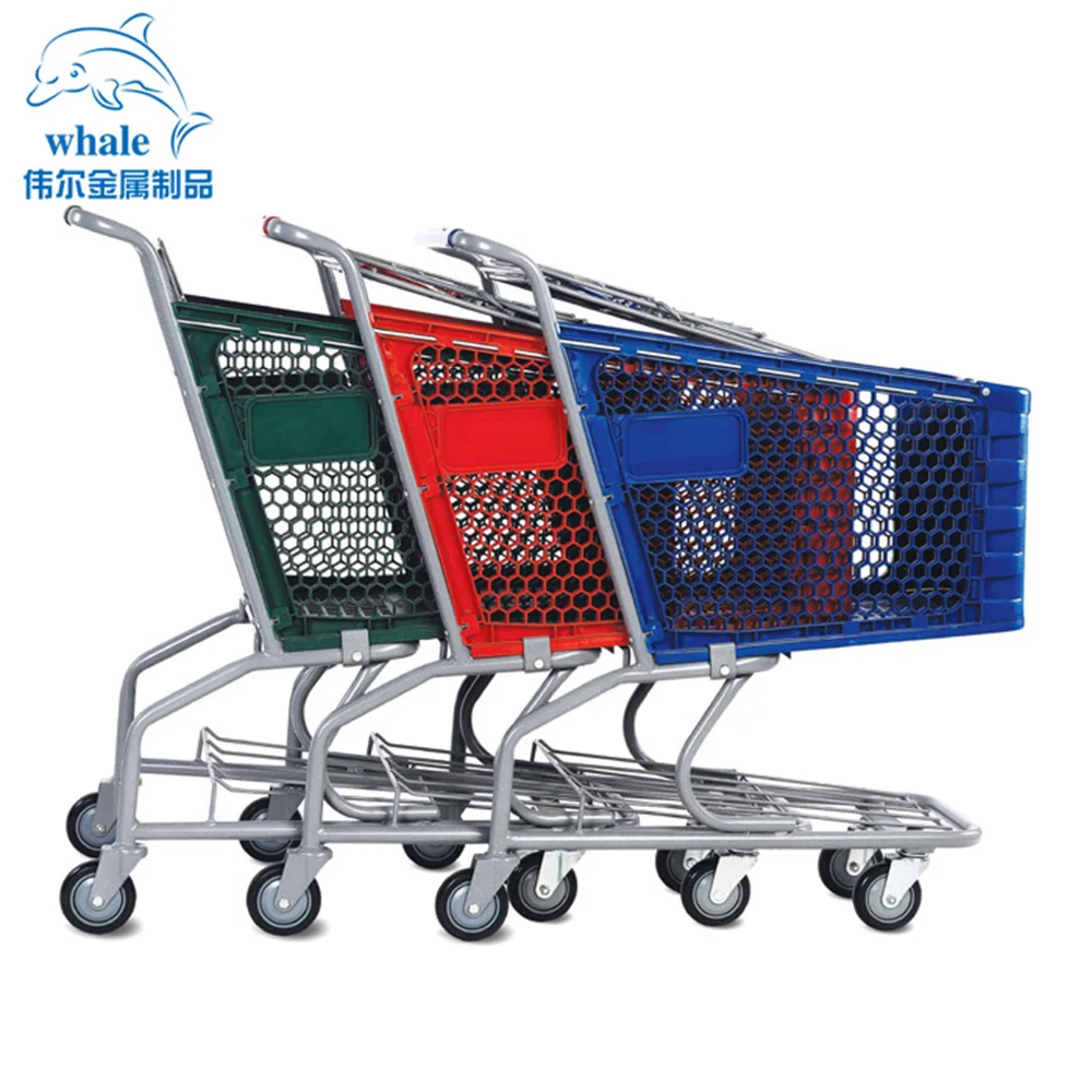 125L Hot Supermarket Plastic Grocery Shopping Trolley Cart with rubble wheels