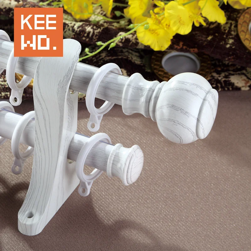keewo factory stock home decoration wooden grain 28mm thick strong aluminum alloy double curtain rods for home