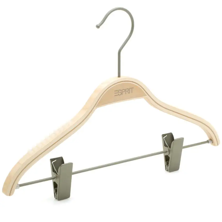 Natural laminated suit hangers (Round anti slip bar or clips and be added)