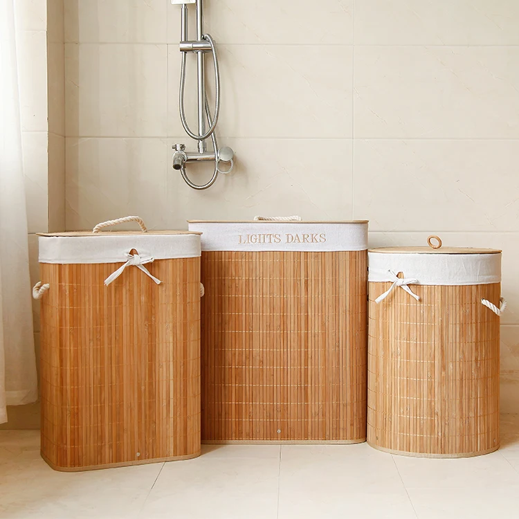 Multi-storage ECO-Friendly Bamboo Woven Square Clothes Storage Organizer Bin Storage Basket Bathroom Laundry Basket with Lid
