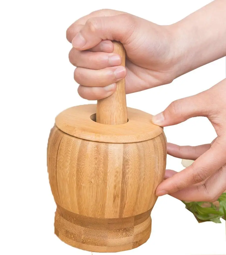 Bamboo Mortar and Pestle,Pill Crusher,Spice Grinder,Herb Bowl,Pesto Powder Food Safe