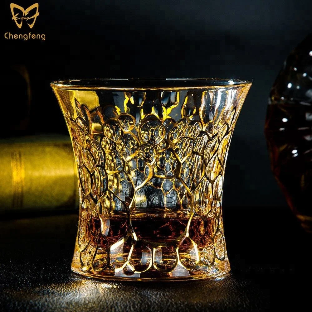 8oz Personalised Glass Gold Rim Whiskey Gin Hard Liquor Glass OEM Custom Print