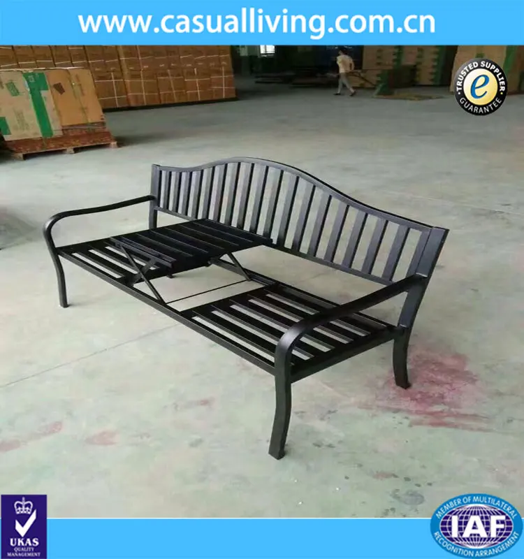 Wrought Iron Garden Chair With Tables Attached 3 Seats Garden Bench