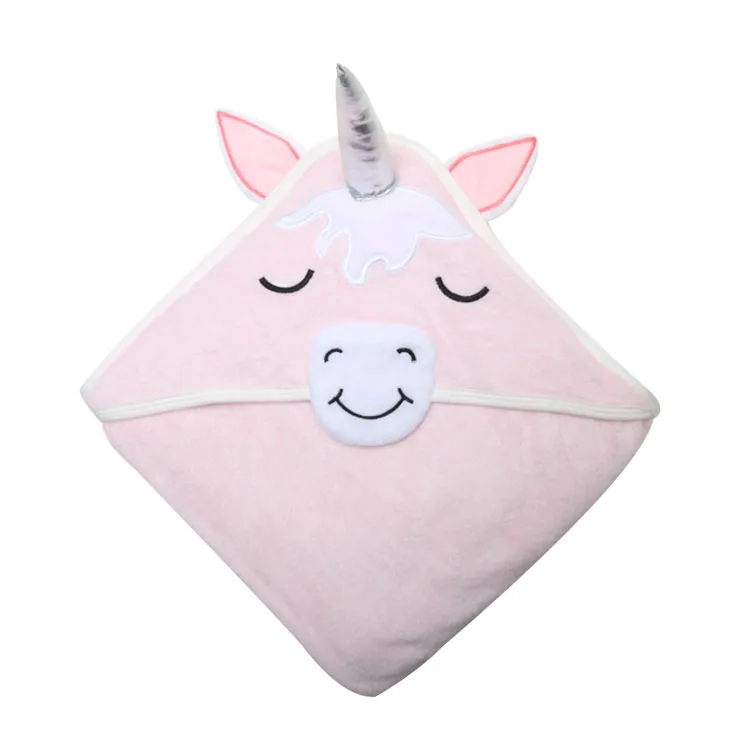 soft organic bamboo 500gsm Pink unicorn baby girl hooded towel with hood 100% cotton bamboo