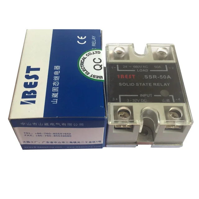 50A Single Phase AC DC Solid State Relay SSR-50A DC5V/3-32V Control AC220V/380V/480V/660V Manufacturer CE Approved (IBEST)