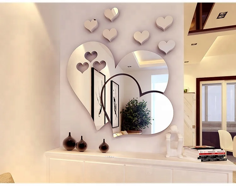 Heart shape 3d mirror wall decor dining room sofa wall decorative mirror sticker