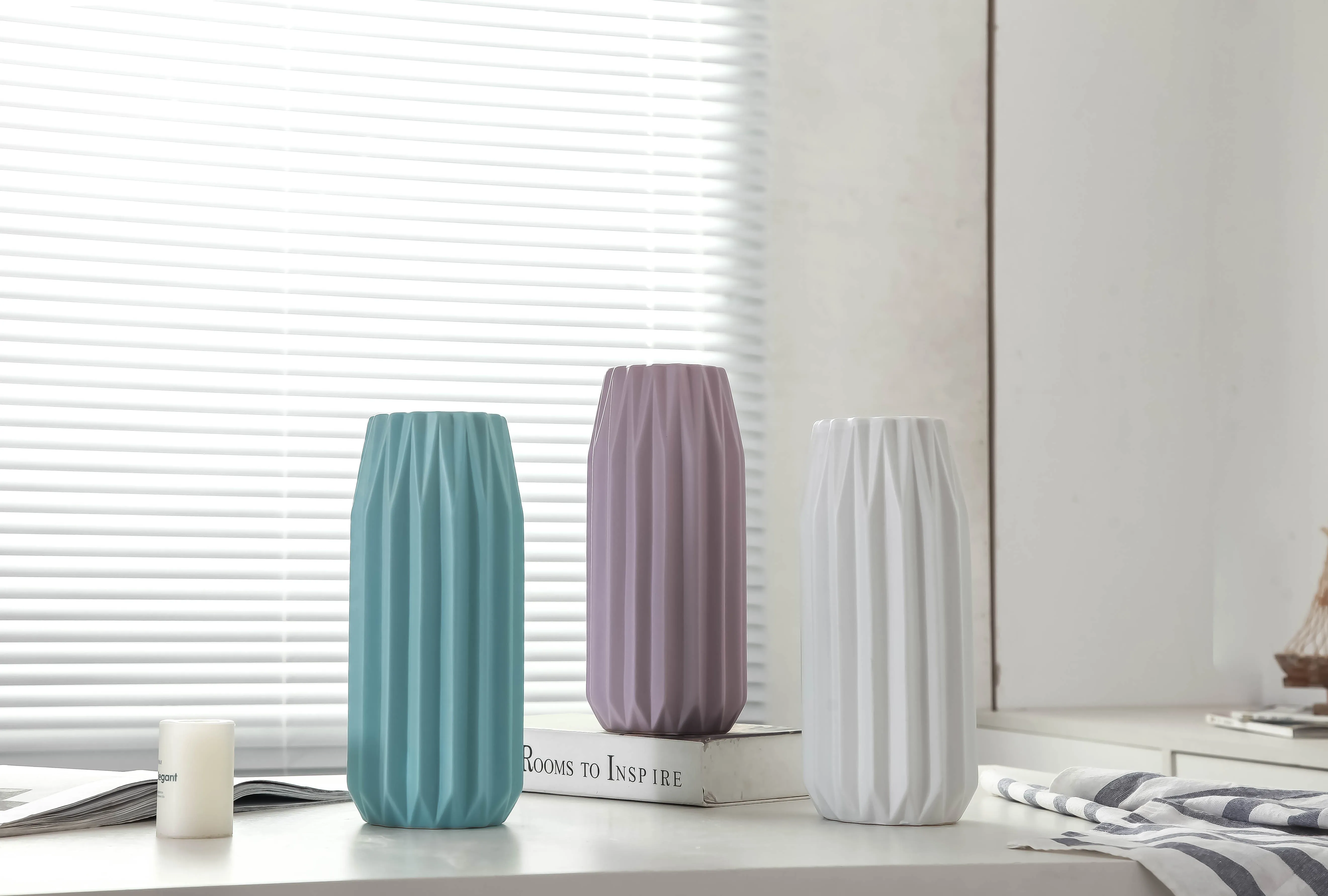 
Differing style assorted color matt tall cream ceramic geometric vase 