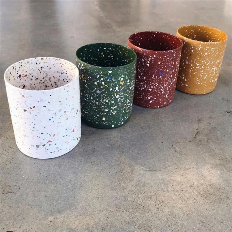 New arrival cylinder cup and saucer shape terrazzo home decor flowerpot / succulent planter pot