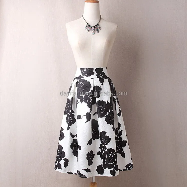 A line midi skirt women pleated high waist lady skirt vintage floral print casual 2016 summer fashion ball gown skirt