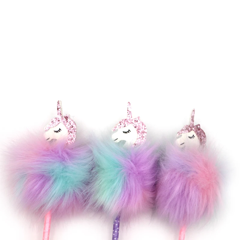
cute stationary cartoon gel pen unicorn pom pom pen 0.7mm ink ball pen 