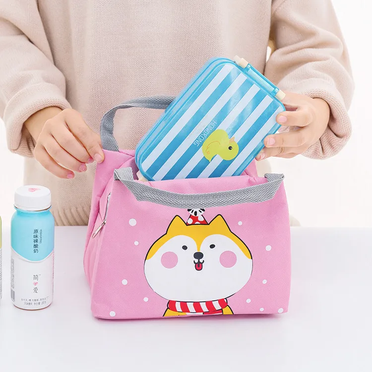 Small cute design cartoon printed kids insulated cooler lunch box bag for girls boys